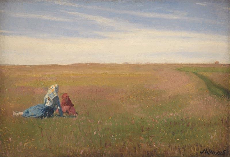 Michael Ancher A Summer Landscape with two Girls oil painting picture